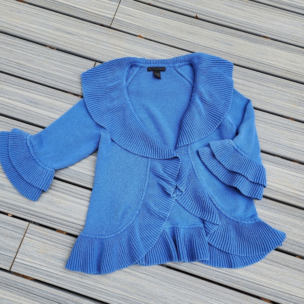 L Ruffle blue sweater - Picture 14 of 14